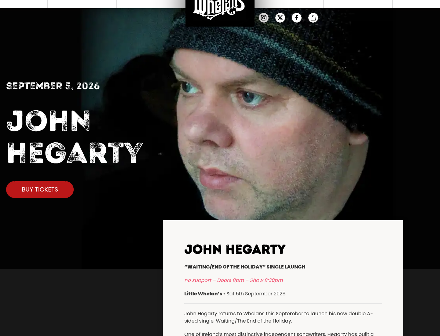 都柏林 Whelan's：独立创作歌手 John Hegarty 现场演出第1步报名页面截图