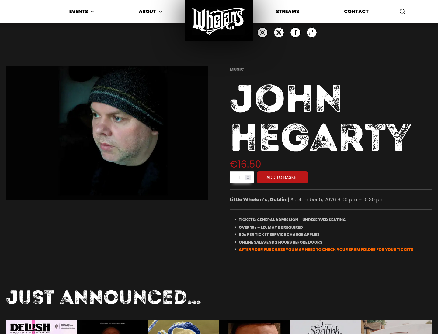 都柏林 Whelan's：独立创作歌手 John Hegarty 现场演出第2步报名页面截图