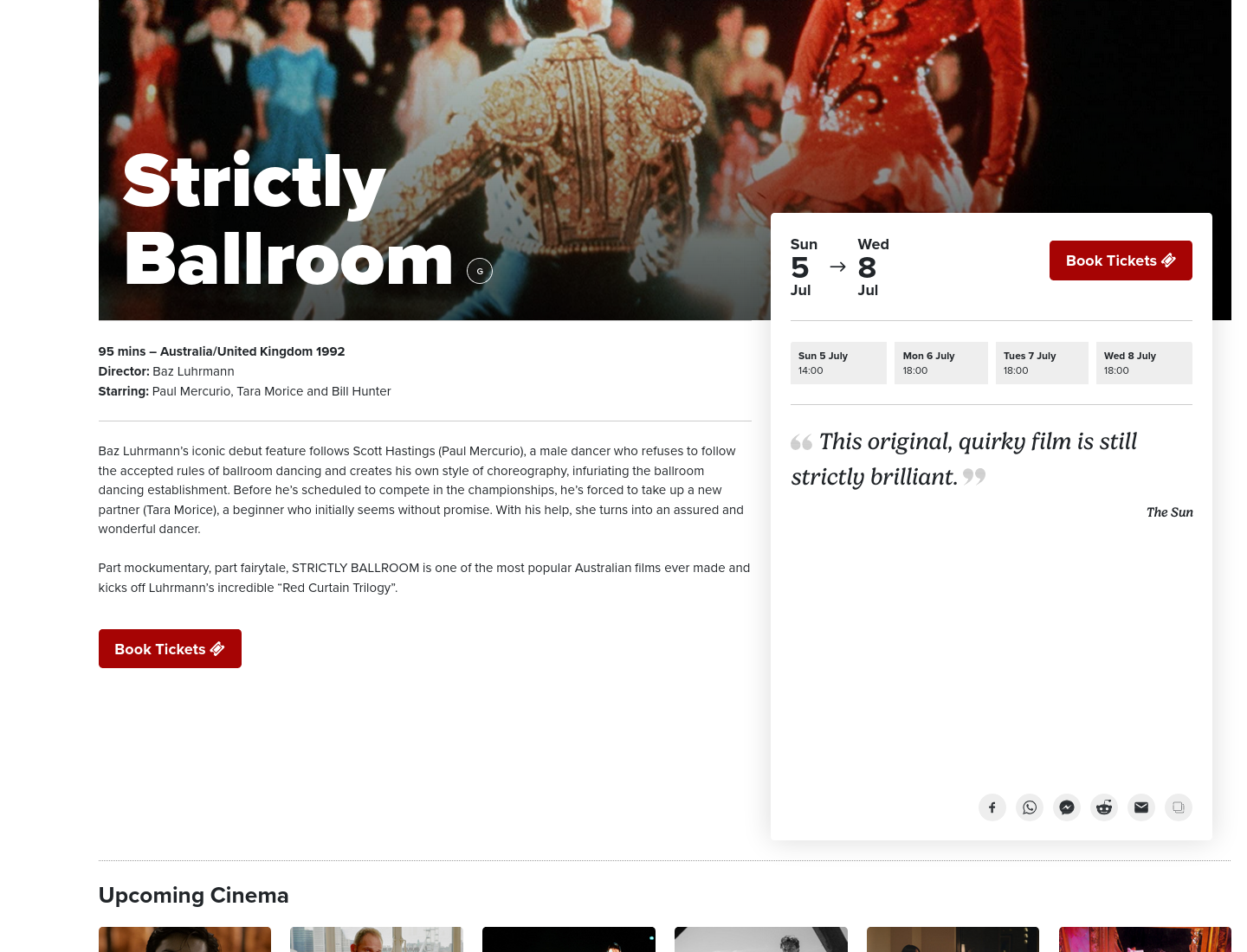 在科克 Triskel Arts Centre 观看经典电影《Strictly Ballroom》第1步报名页面截图