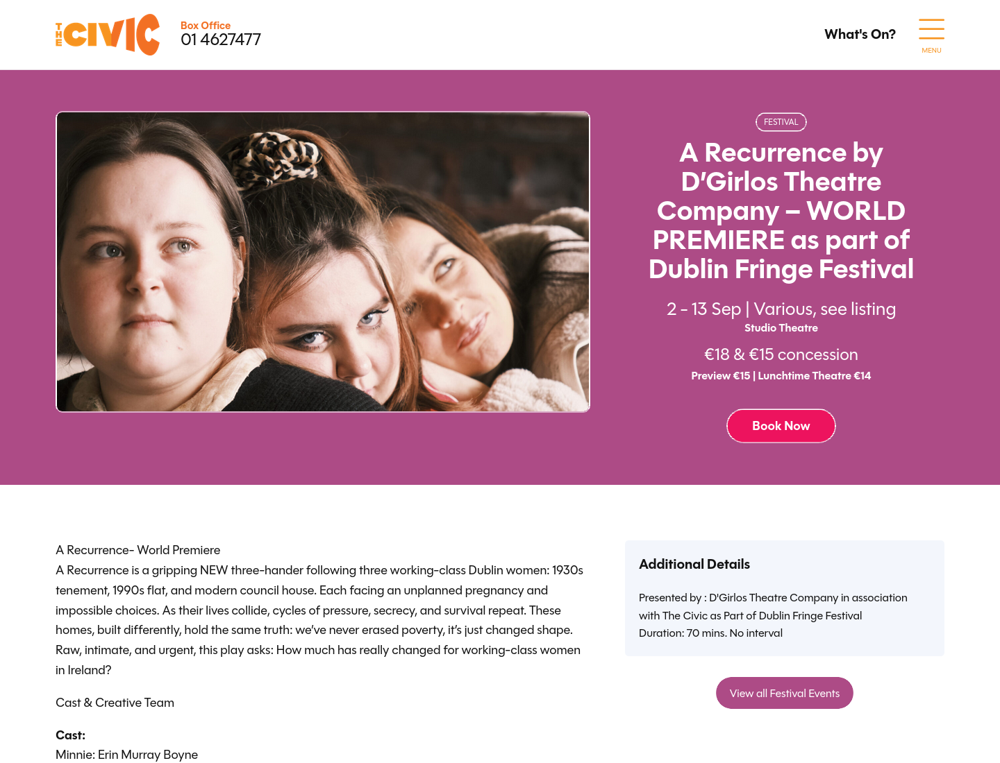 都柏林舞台剧《A Recurrence》：探讨工薪阶层女性的生存困境第1步报名页面截图