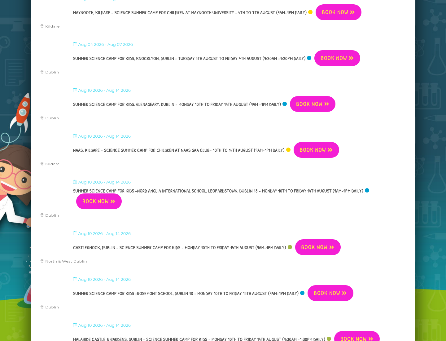 都柏林 Glenageary 儿童暑期科学营：动手实验与工程挑战第2步报名页面截图