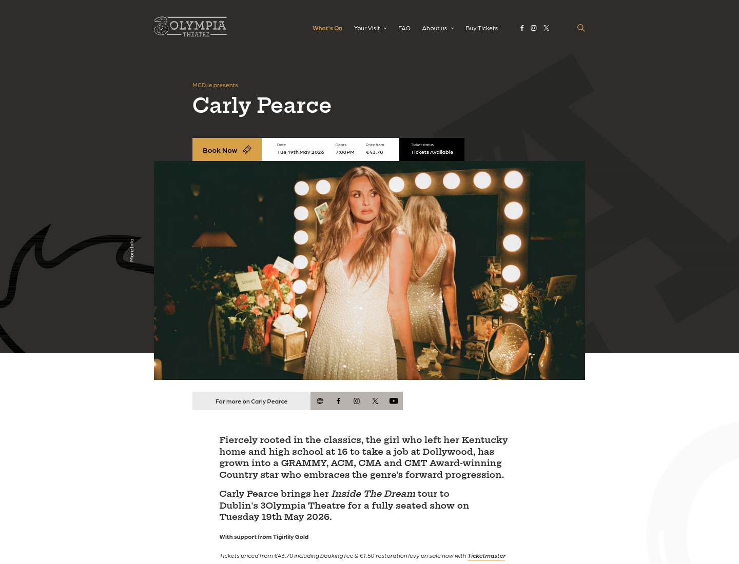 Carly Pearce 都柏林演唱会第1步报名页面截图