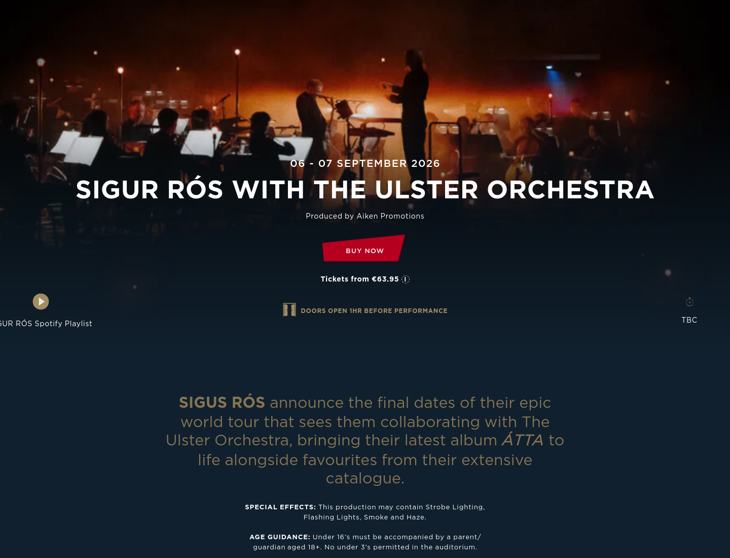 SIGUR RÓS 都柏林现场演出：乐队与当地乐团特别合作第1步报名页面截图