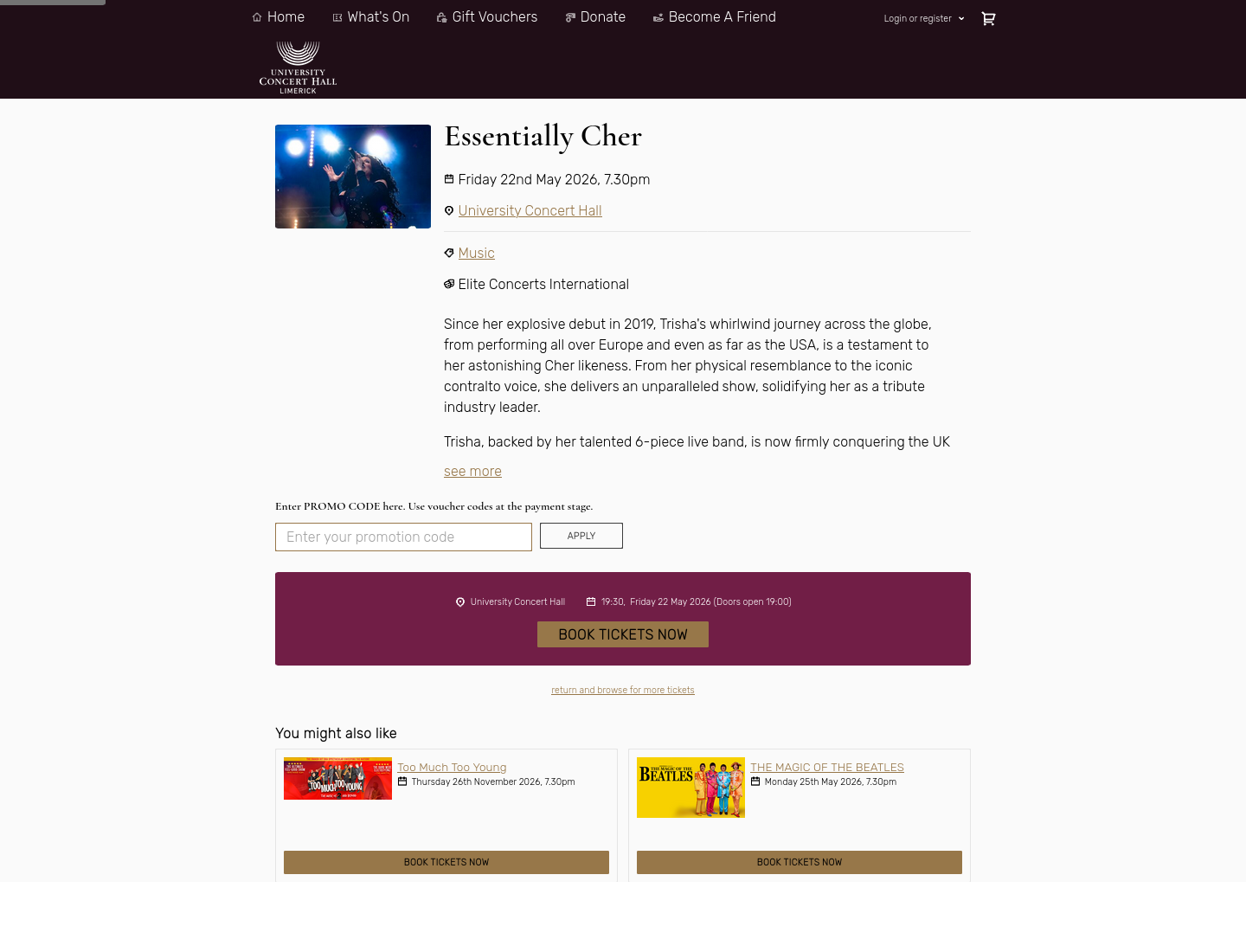 《Essentially Cher》致敬演唱会第2步报名页面截图