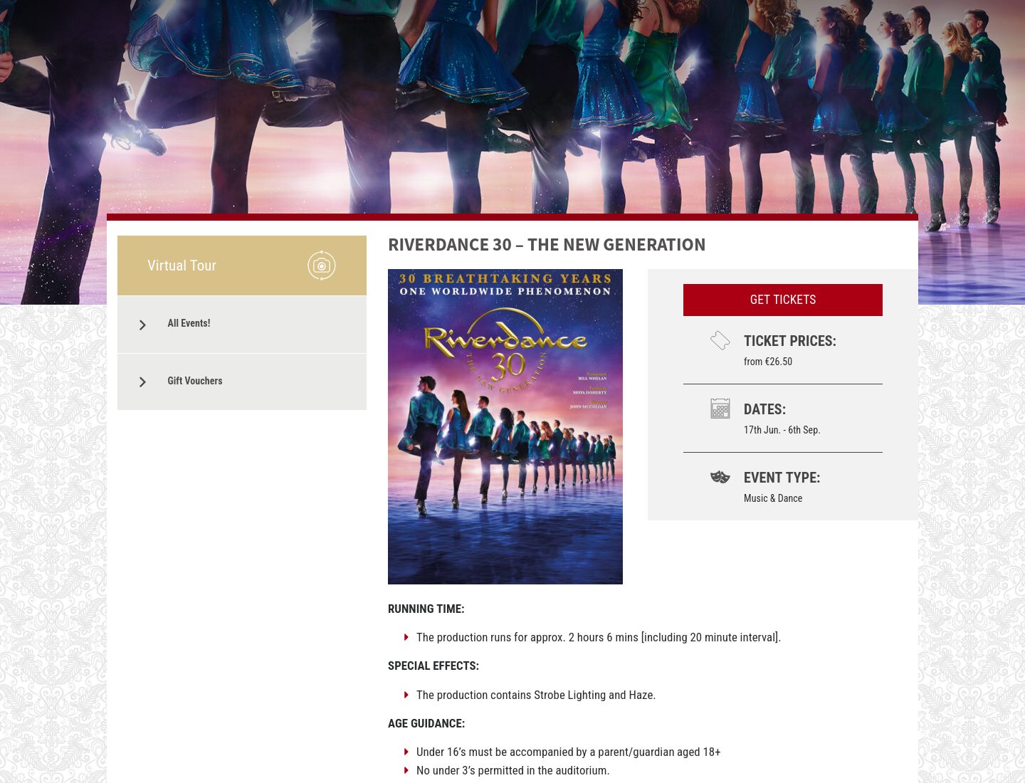 都柏林盖蒂剧院：Riverdance 30周年纪念演出第1步报名页面截图