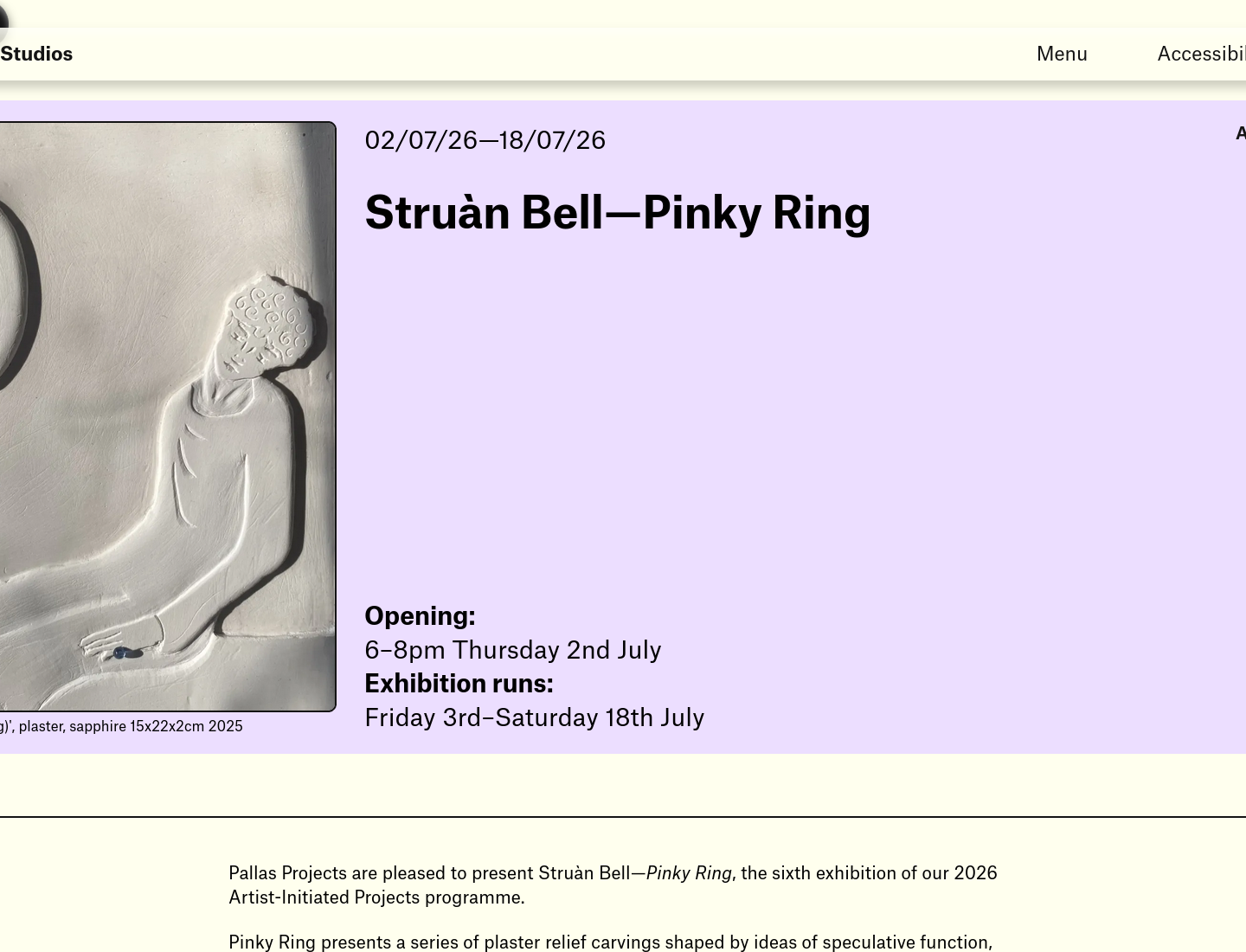 都柏林 Struàn Bell 石膏浮雕展《Pinky Ring》第1步报名页面截图