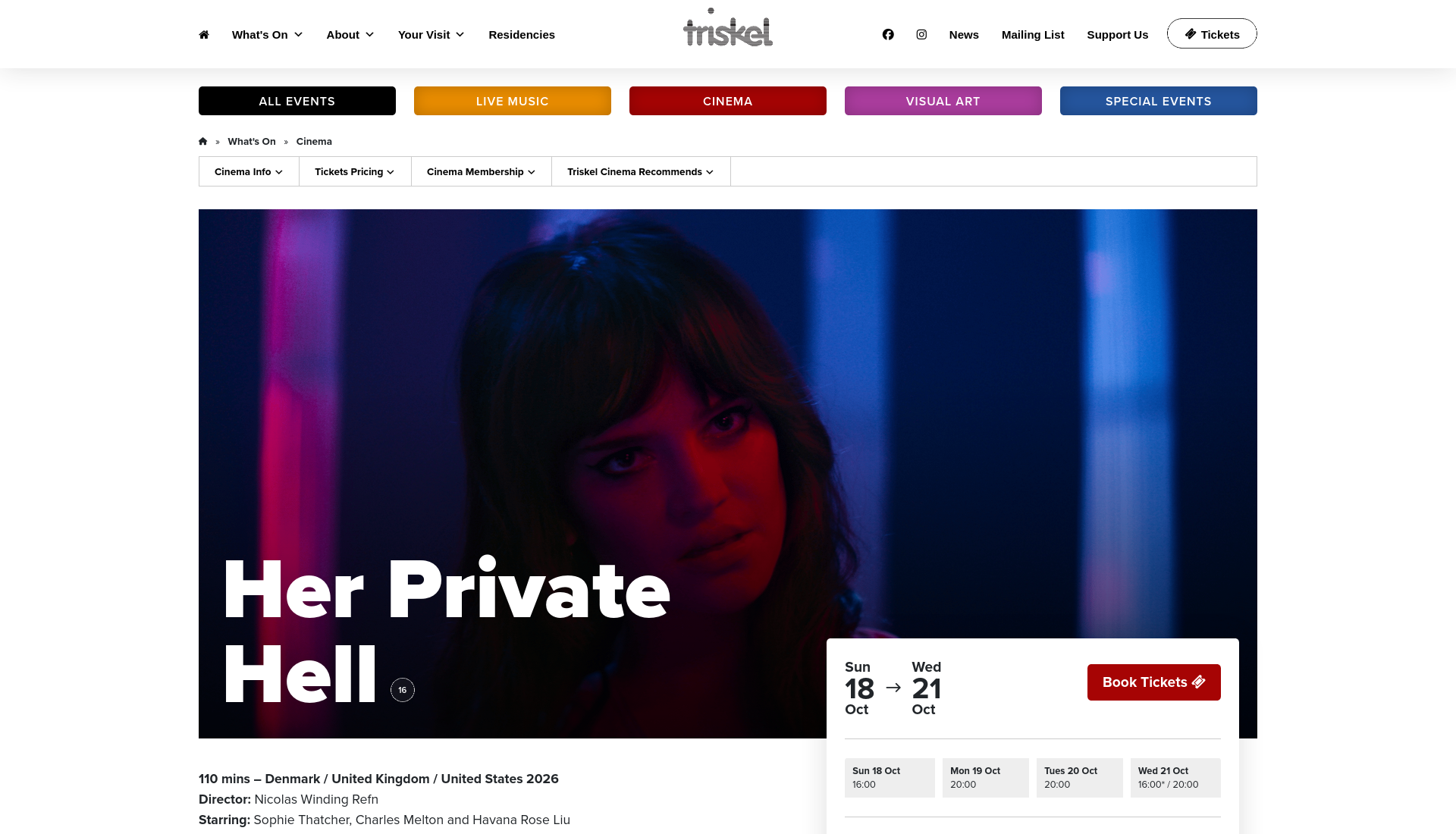 科克 Triskel Arts Centre 电影放映：《Her Private Hell》第1步报名页面截图